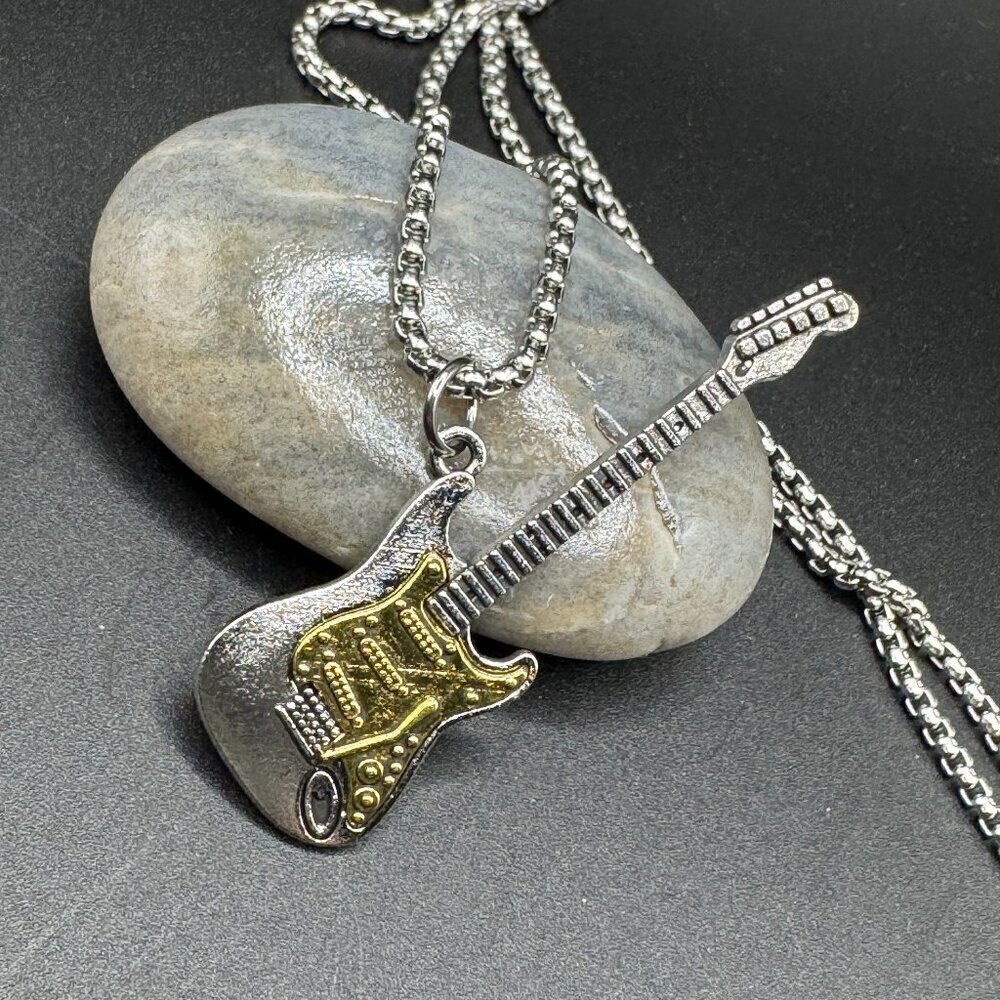 Medium Two Tone Guitar Rocker Necklace #1458